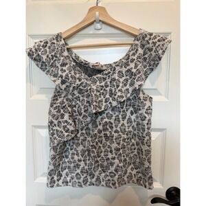 Dolan Left Coast Collection Leopard Print Ruffle Top Black White Size M USA